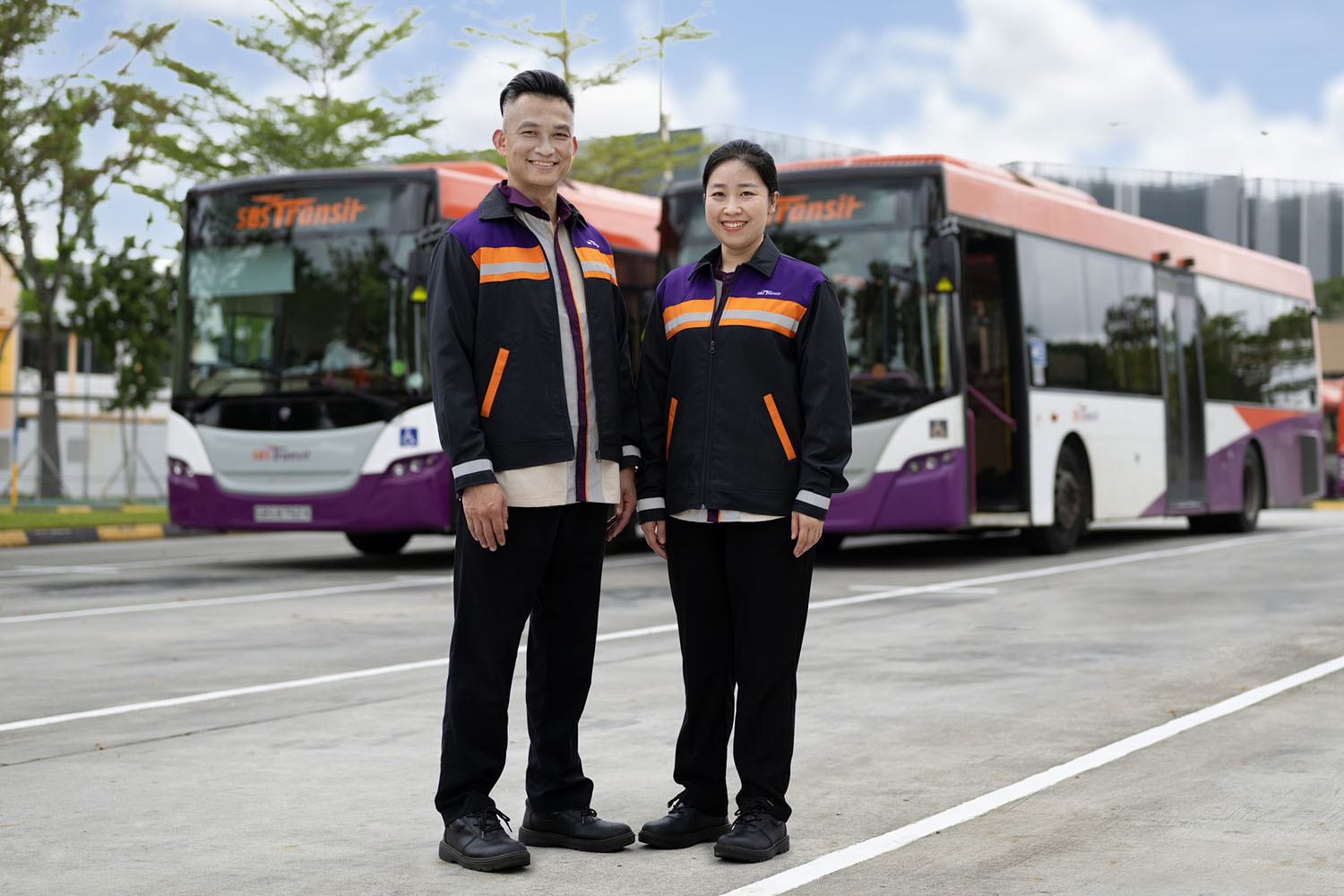New version of the SBS Transit uniform. Colours consist of purple, black, orange.