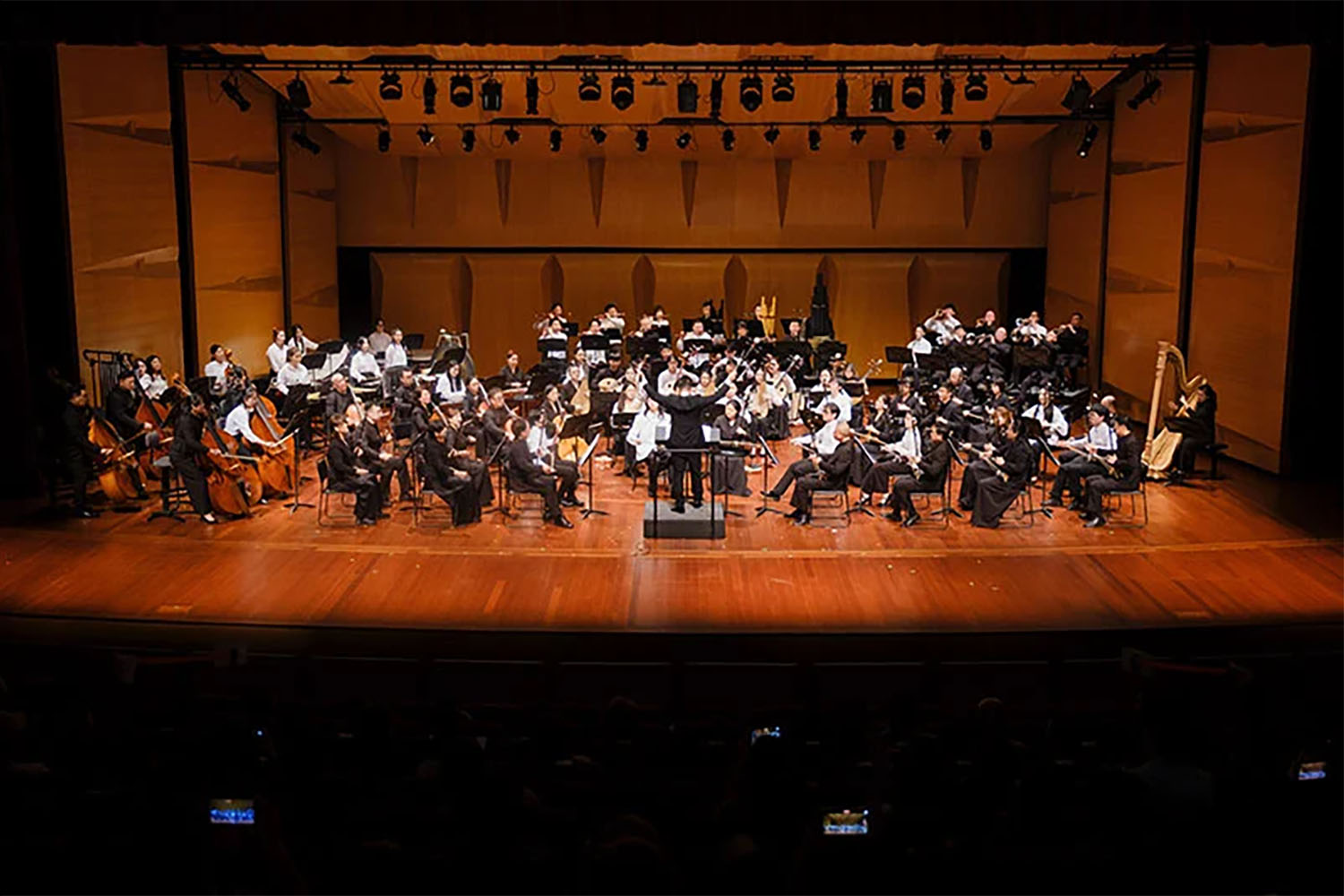 Various musicians from Singapore Chinese Orchestra (SCO) and NAFA performing at the Lee Foundation Theatre.